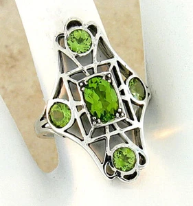 GENUINE PERIDOT ANTIQUE STYLE 925 SOLID STERLING SILVER FILIGREE RING #429 - Picture 1 of 4
