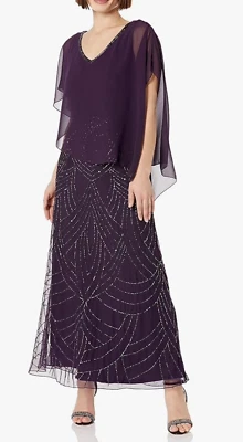 Nuevo Vestido J Kara Asimétrico Caplet Top Madre de la Novia Ciruela Púrpura Talla 12 Foto 1 de 2