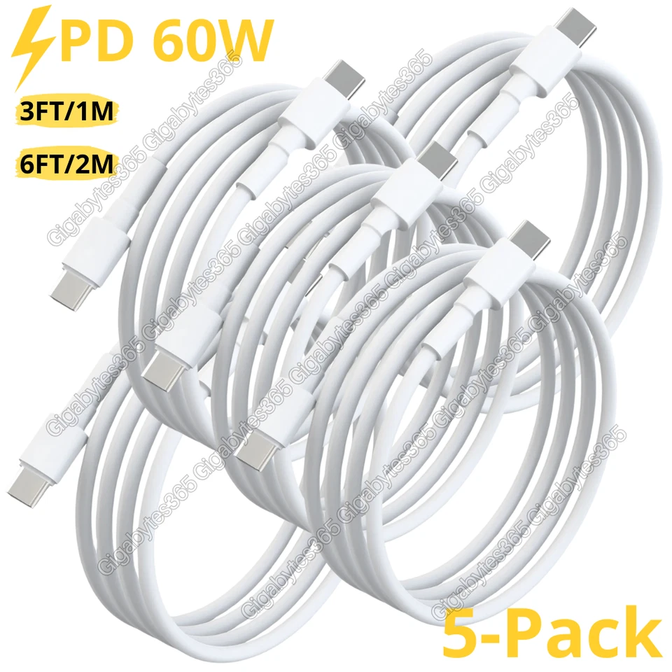 5Pack 60W USB C to USB C Cable Fast Charging Cord For Samsung Macbook Pro Type-C - image 1 of 4