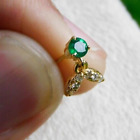 Certified Natural Emerald & Diamond Nose Pin Dangler For Gift 14k Yellow Gold