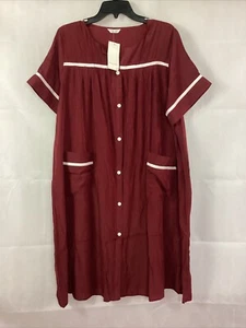 New Duster Nightgown Burgundy Size L Sleepwear Button Down Ekouaer Women's - Picture 1 of 11