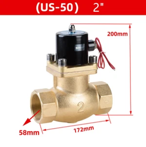 Steam Solenoid Valve, 2" BSPT FxF, Brass Body, PTFE Seals, Flying Leads - Picture 1 of 2
