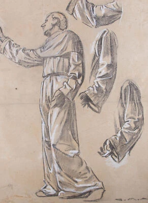 Giorgio Matteo Aicardi (1891-1985) - Dibujo pastel tiza, estudios para un santo Foto 1 de 2