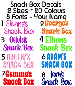 PERSONALISED SNACK NAME BOX STICKER VINYL LABEL DECAL TRAVEL SWEETS SCHOOL KIDS - Picture 1 of 2