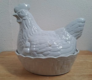 Vintage JWH Numnar Cream Glazed Ceramic Hen / Chicken Egg Holder Country Kitchen - Foto 1 di 16