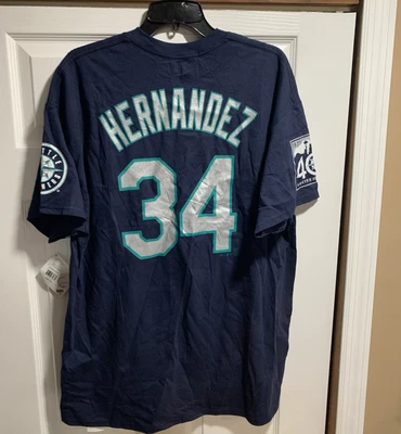 Camiseta de algodón Majestic MLB para hombre Felix Hernández Seattle Mariners #34 azul XL Foto 1 de 4