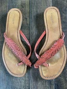 Coach Demi Leather Studded Feather Thong Flip Flop Sandals Size 10 B - Picture 1 of 7