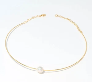 Honora Omega Necklace with Sliding Cultured Ming Pearl, SS 15-1/4" - Picture 1 of 2
