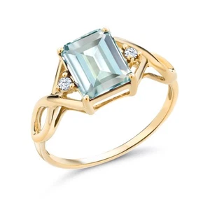 2.33 Ct Simulated Aquamarine Created Sapphire 18K Yellow Gold Plated Silver Ring - Picture 1 of 5