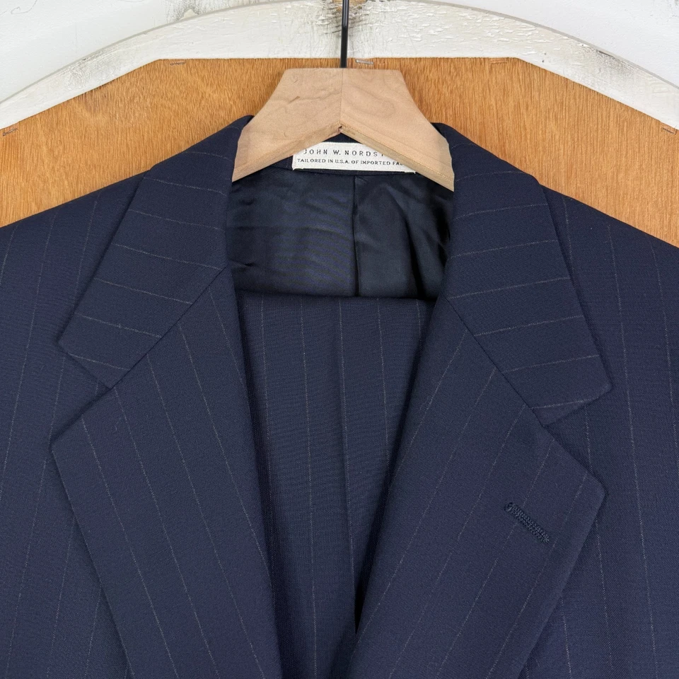 Calça Nordstrom masculina 42R azul marinho listra de giz 2 botões 100% lã 34x30 lona - Imagem 1 de 4