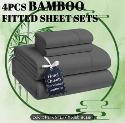NUEVO 2200 CT Bambú Suave Transpirable Enfriamiento Gris Oscuro Queen Juego de Sábanas Foto 1 de 4