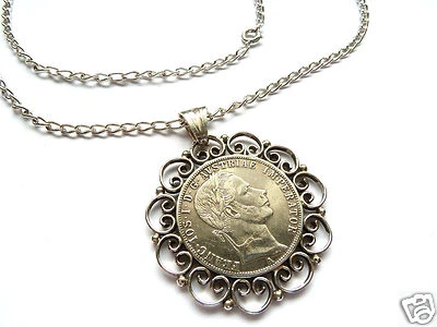 Münzanhänger mit Kette 1 Forint Franz Josef I  Silberanhänger 835er Silber-Kette - Bild 1 von 2