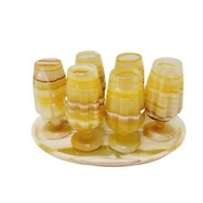 Set of 6 Mini Stone Marble Ribbed Striped Wine Cups W/Trinket Barware Display 
