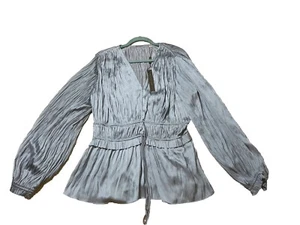 ELIE Tahari women Blue Long Sleeve Blouse  Satin Size Large NWT $310 - Picture 1 of 5