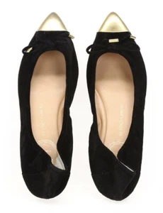 Vince Camuto Womens Black Suede Bow Silver Pointed Cap Toe Flats Shoes Size 6.5 - Picture 1 of 7