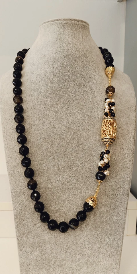 Collana lunga artigianale pietra dura Onice nera - Immagine 1 di 4