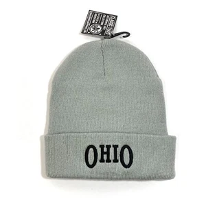 new OHIO CUFFED BEANIE light gray & black sewn/embroidered winter knit hat ADULT - Picture 1 of 2