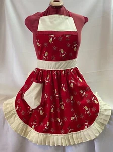 RETRO VINTAGE 50s STYLE FULL APRON / PINNY - CHRISTMAS SANTAS & SNOWFLAKES ON RE - Bild 1 von 8