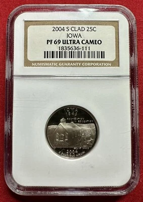 Uncirculated 2004 S Clad 25 Cent State of Iowa PF 69 Ultra Cameo NGC Certified - Image 1 of 2