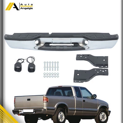GM1101102 Chrome Rear Bumper For Chevy S10 & GMC Sonoma Pickup 1998-2004 - Imagem 1 de 4