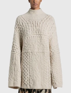 Nanushka Oversized Wool Cable Knit Sweater Womens Small Brown Mock Neck Casual - Picture 1 of 5