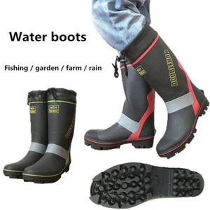Steel Nail-soled Rainboots Rubber Fishing Boots Anti-skid Gumboots Rubber Shoes - Picture 1 of 14