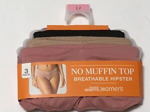 Warner's Womens 3 Pack Large No Muffin Top Hipster Underwear - Black Tan Mauve
