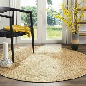 Jute Round Rug Reversible Braided Area Rag Rug Hardwood Floors Woven Fabric - Picture 1 of 12