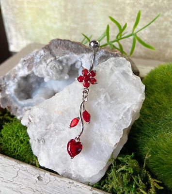 1件装花藤心形CZ宝石腹环肚脐穿孔穿孔海军珠宝首饰 — 第 1/4 张图片