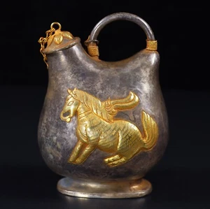 4.8" China bronze 24k gold gilt fengshui wealth horse Tea makers Tea Pot statue - Picture 1 of 9