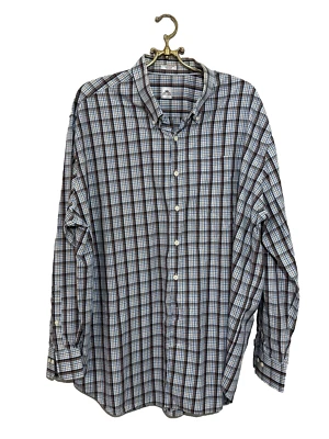Camisa de vestir Peter Millar con botones para hombre 2XL marrón azul camisa a cuadros guinga Foto 1 de 3