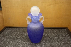 Vintage MURANO Style Frosted Speckled Blue Art Glass Decanter - Picture 1 of 10