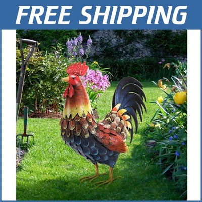 Classic Handmade Rooster Decor - Colorful Metal Chicken Sculpture for Outdoors - Image 1 of 4