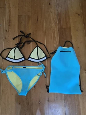 TRIANGL Neopreno Negro Amarillo Aqua Bikini Parte Superior Parte Inferior Conjunto Surf Buceo Talla XL Foto 1 de 4