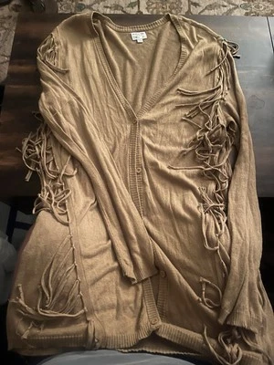 BOHO RVCA Long Tassle Cardigan Festival 00’s Tan Color Size M/L Women’s - Image 1 of 3