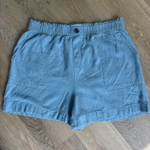 Loft Shorts Women's Large Blue High Rise Short Chino Flat Front Linen Blend - Picture 1 of 10