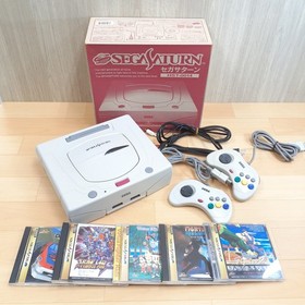 Sega Saturn Japanese white Console in box with 2 controllers & 5 games tested