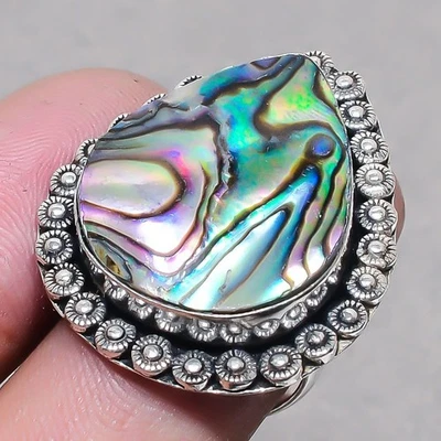 Anillo de joyería ajustable de regalo hecho a mano concha de pera de abulón SR 2521 Foto 1 de 4