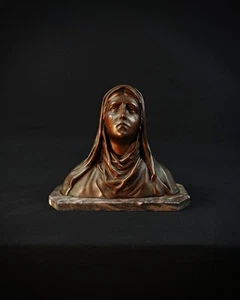 Oscar Ruffony (1874-1946) Büste Jungfrau Maria Tränenregel auf Marmor Art Dé - Bild 1 von 12