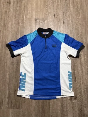 Camiseta deportiva de ciclismo Nike de colección para hombre grande azul blanco 1/4 cremallera años 80 90 etiqueta gris Foto 1 de 4