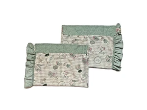 A Pair of Vintage Curtains Gardening Panels Drapes Ruffle Border Plants Green 2 - Picture 1 of 9