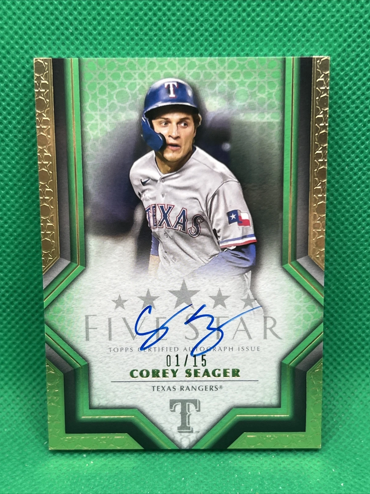 2023 Topps Five Star /15 GREEN AUTO COREY SEAGER TEXAS RANGERS SSP LTC