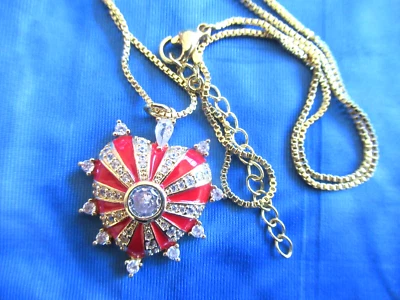 Collar colgante rojo/rosa corazón de San Valentín 14Kt GP en plata esterlina circonita cúbica NUEVO Foto 1 de 4