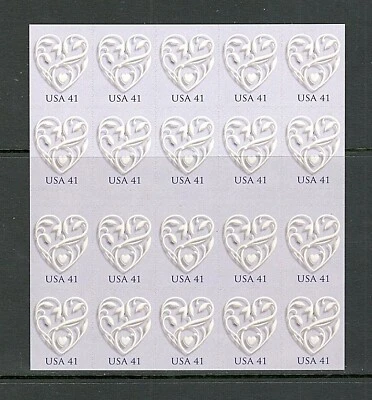 Sc # 4151 ~ 41 cent Silver Wedding Heart Issue ~ Booklet Pane of 20 (ej12) - Image 1 of 2