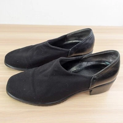 Black Leather Slip On Shoes Women 10 M MUNRO American Stretch Fabric Classic USA - Image 1 of 4