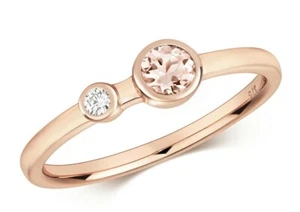 Real Morganita y Diamante Anillo Sólido Oro Rosa Solitario Banda Talla J- - Imagen 1 de 5
