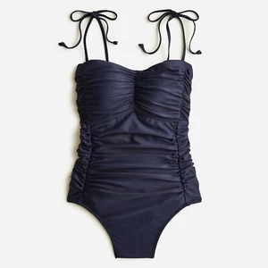 NWT J CREW Navy Blue Ruched Tie Shoulder One Piece Swimsuit Bathing Suit Sz 24 - Picture 1 of 5