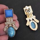 CRYSTAL EARRINGS egypt antique revival styl GOLD/BLUE SQUARE faux turquoise oval