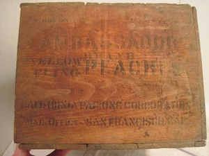 OLD WOOD-WOODEN AMBASSADORE CANNED YELLOW BRAND CLING PEACHES SAN FRANCISCO - Picture 1 of 7