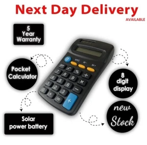 SMALL/MINI POCKET CALCULATOR School Office Home Stationery 8 Digit Solar Power - Picture 1 of 2